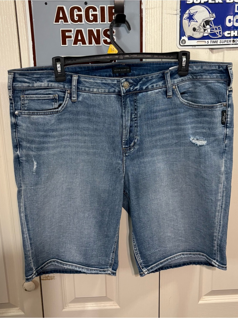Silver Jeans Straight Wash Distressed Denim Bermuda Shorts